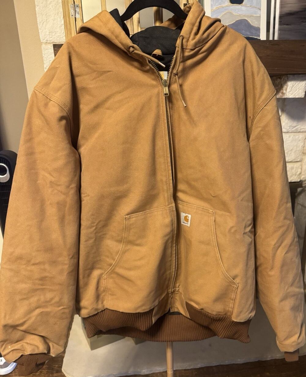 Carhartt Brown Hooded Lined Bomber Jacket Men's XL Tall Full Zip Heavyweight